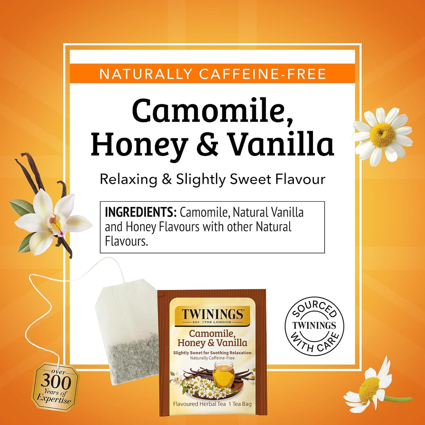 Twinings Camomile, Honey & Vanilla Herbal Tea Individually Wrapped Bags, 20 Count (Pack of 6), Naturally Caffeine-Free, Enjoy Hot or Iced, 120 Teabags