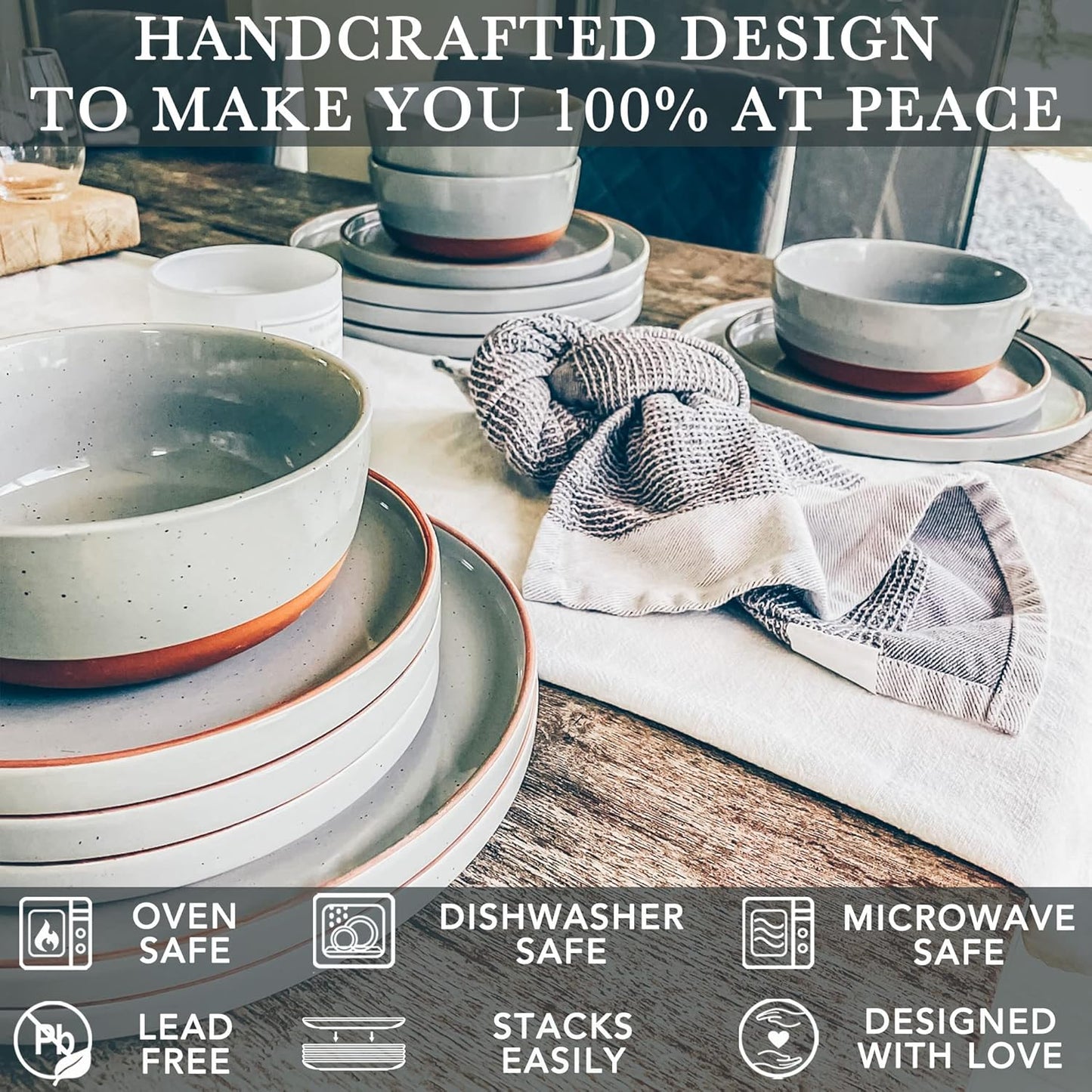 Mora Ceramic Flat Dinner Plates Set of 6, 10.5 in High Edge Dish Set - Microwave, Oven, and Dishwasher Safe, Scratch Resistant, Modern Dinnerware- Kitchen Porcelain Serving Dishes - Earl Grey