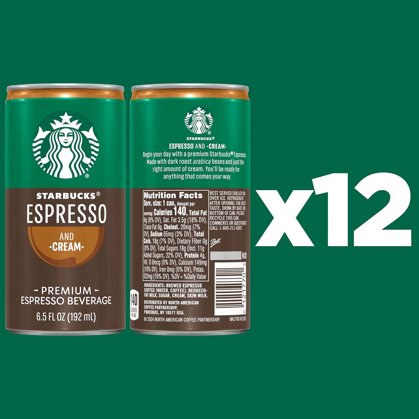 Starbucks - RTD Coffee Espresso And Cream, 6.5oz Cans (12 Pack) (Packaging May Vary)