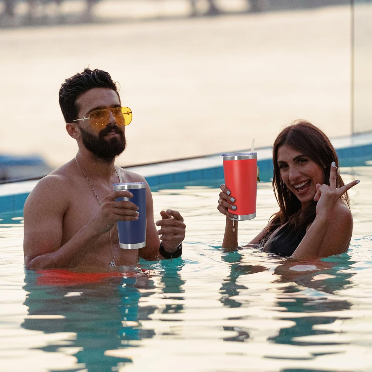 20 oz Tumbler Coffee Tavel Tumblers Bulk with Lid Stainless Steel Double Wall Vacuum Insulated Mug Powder Coated Cups fit Car Cupholder for Hot and Cold - Navy, 8Pack