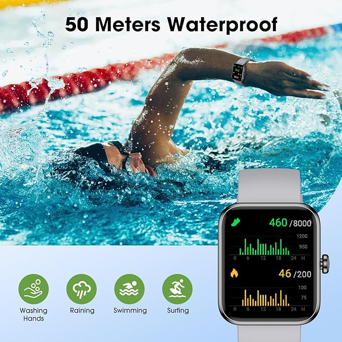 Smart Watch for Women Men, Fitness Tracker Watch with Heart Rate Monitor, Sleep, Blood Oxygen Tracker, 5ATM Waterproof Smartwatch Sports Watch Compatible with Android iOS Phones Step Calories Counter