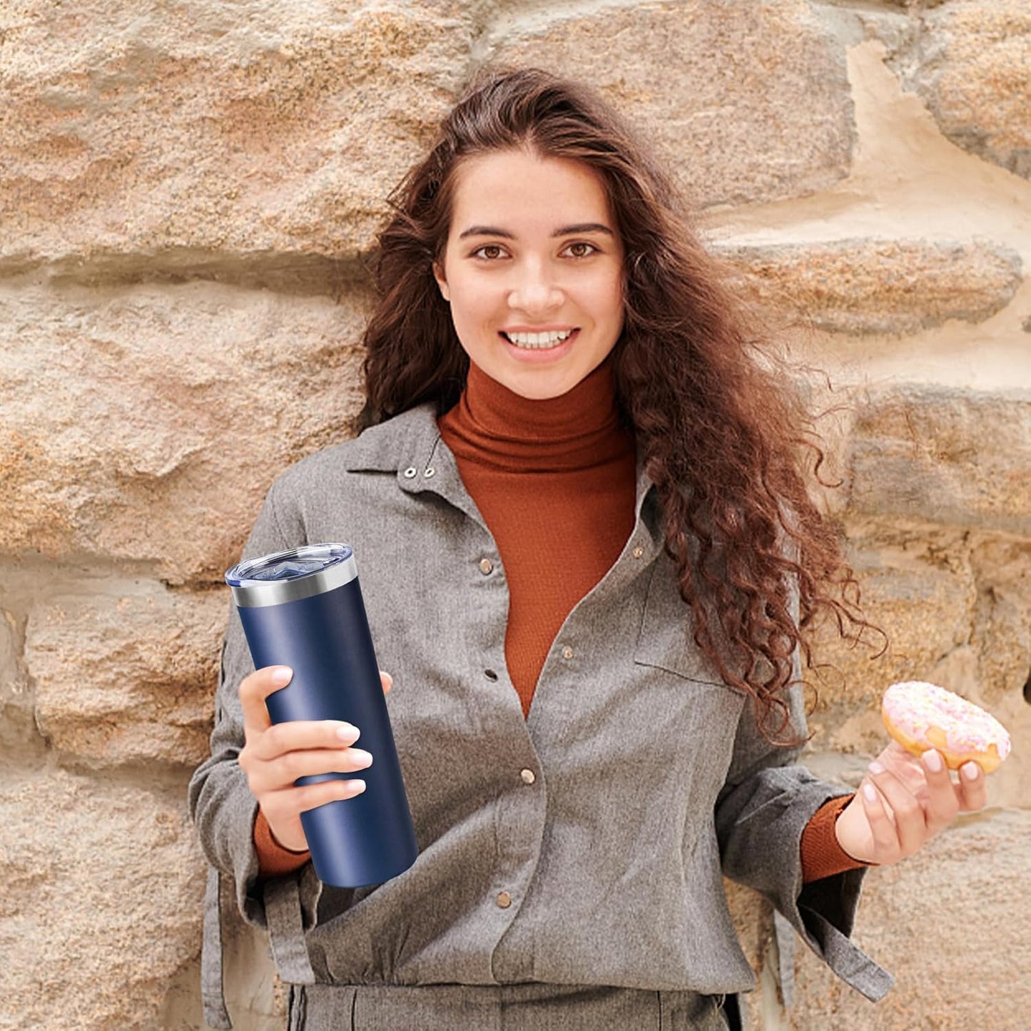 20 oz Skinny Tumbler with Lid and Straw,Stainless Steel Vacuum Insulated Tumbler Cup Double Wall Leak-proof Coffee Mug,Travel Thermal Water Tumbler for Home,Office,Outdoor(Navy Blue,1)