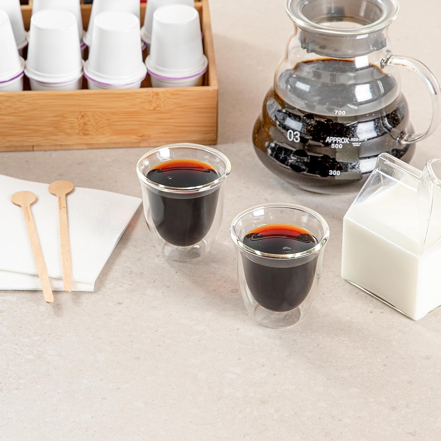 Restaurantware-Forma Professional 2.7 Ounce Double Wall Shot Glasses, 12 Insulated Espresso Cups - Dishwashable, Reusable, Clear Glass Coffee Cups, Freezable, For Hot Or Cold Beverages