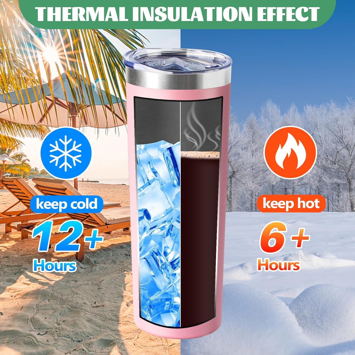 20 oz Skinny Tumbler with Lid and Straw,Stainless Steel Vacuum Insulated Tumbler Cup Double Wall Leak-proof Coffee Mug,Travel Thermal Water Tumbler for Home,Office,Outdoor (Pink,1)