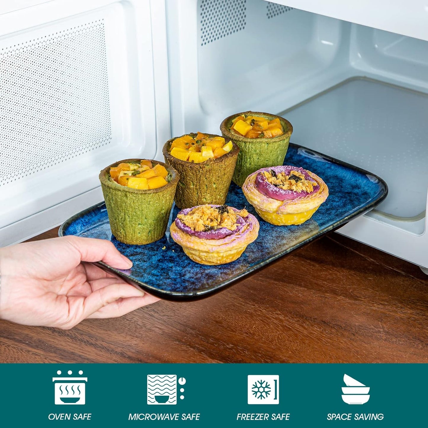 vancasso Stern Serving Platters Set of 4, 11 Inches Rectangular Ceramic Serving Plates, Blue Serving Trays for Entertaining