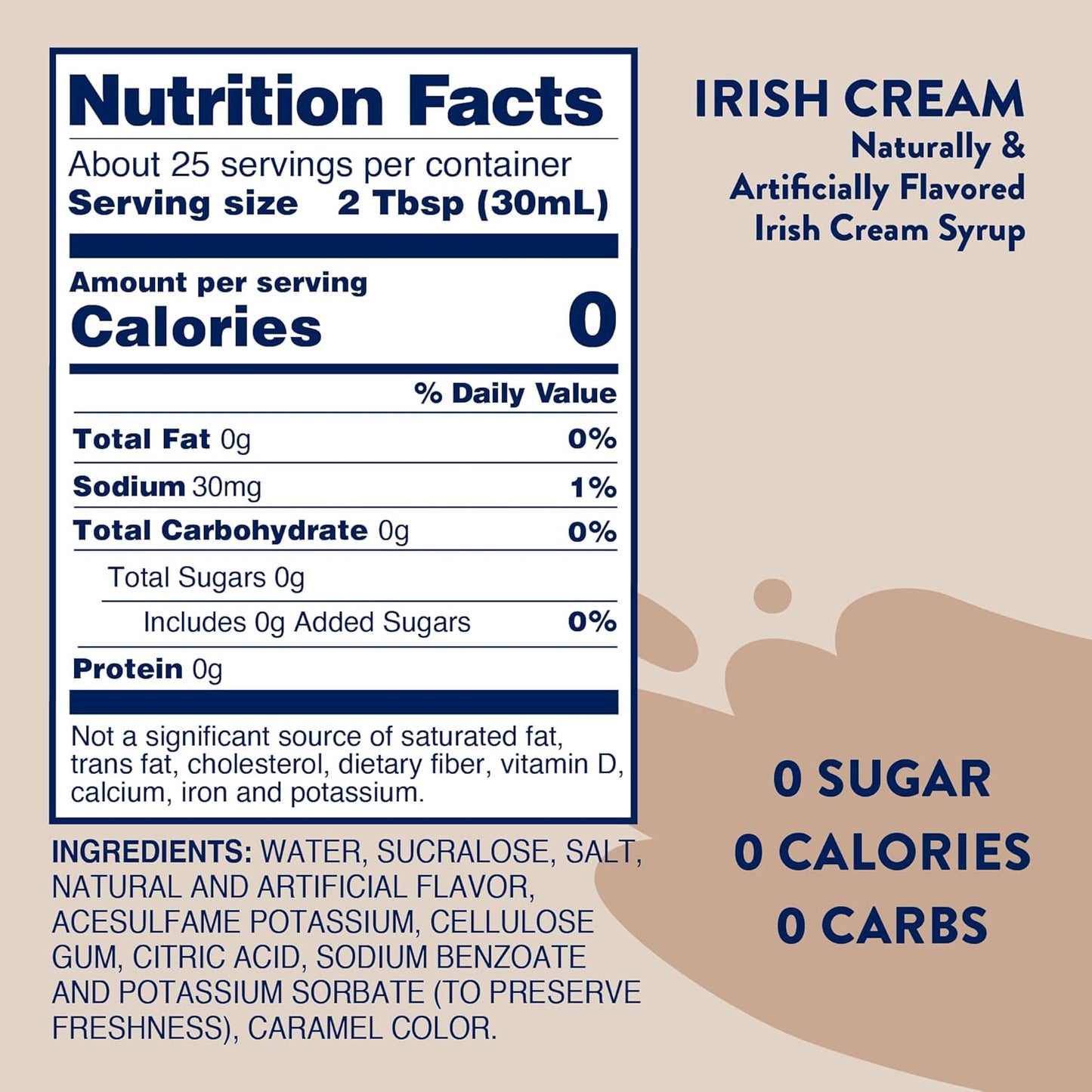 Jordan's Skinny Syrups Sugar Free Coffee Syrup, Irish Cream Flavor Drink Mix, Zero Calorie Flavoring for Lattes, Protein Shake, Food & More, Gluten Free, Keto Friendly, 25.4 Fl Oz, 2 Pack