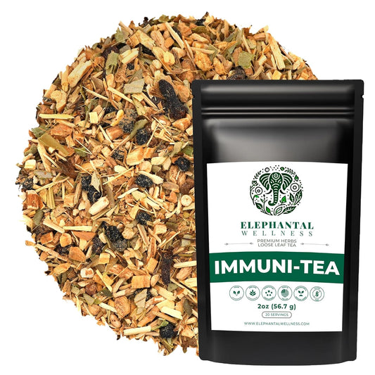 Elephantal Wellness Premium Immuni-Tea | Immune System & Respiratory Support with Reishi, Clove, Echinacea & Elderberry | Handmade, Caffeine-Free, Non-GMO Loose Leaf Blend, 2oz, 20 Servings