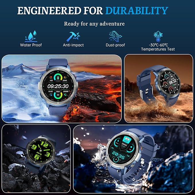Smart Watch, 2025 Military Waterproof Fitness Sleep Tracker Watch with 110 Ports Modes, Smartwatch for Samsung Android iPhone iOS Compatible