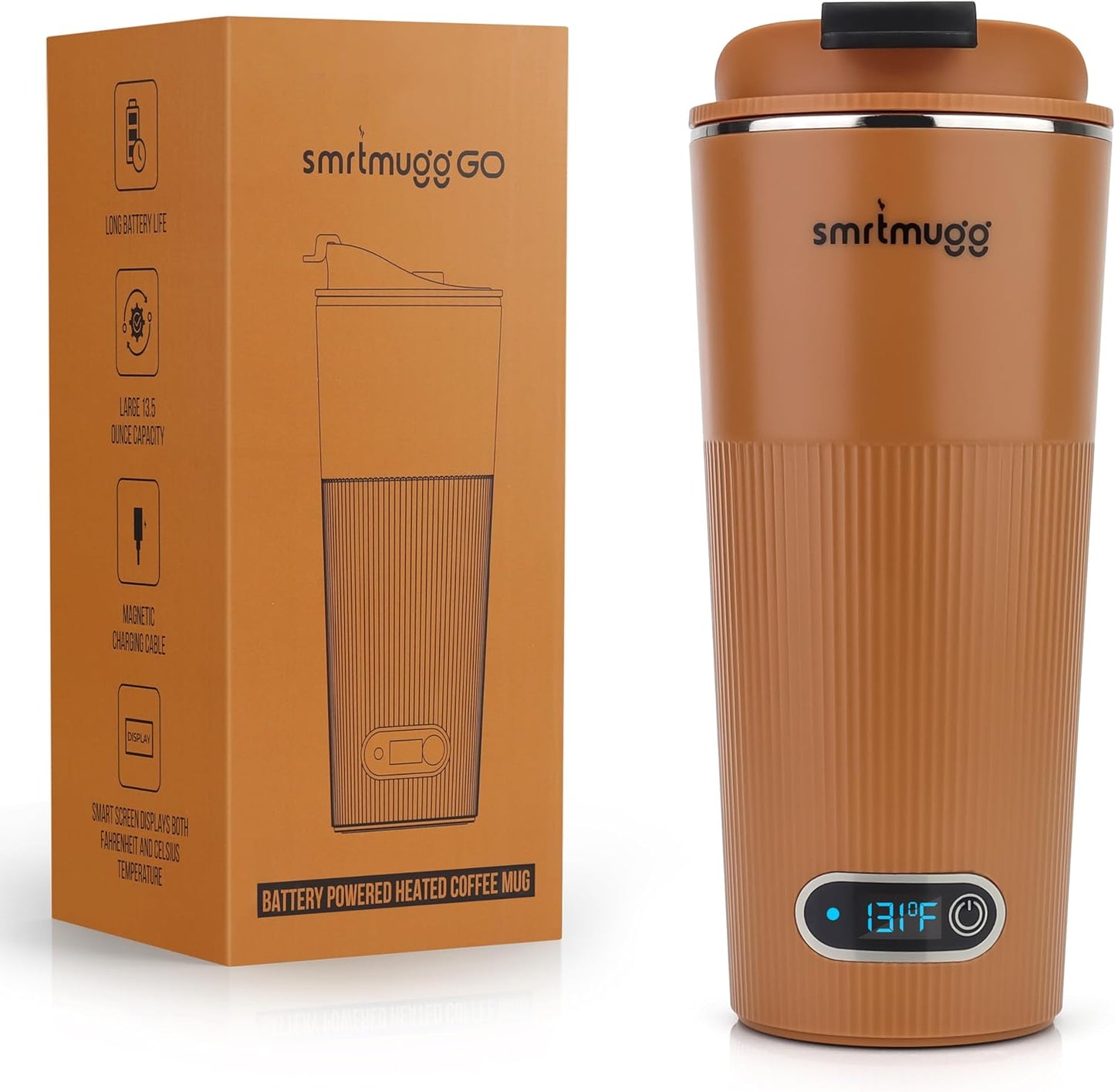 GO Heated Coffee Mug, Travel Mug, 13.5 OZ. Smart Mug, Battery Powered Heated Coffee Mug, Great for Coffee and Tea, Snap on Magnetic Charging Cord, New and Improved (Pumpkin Spice)