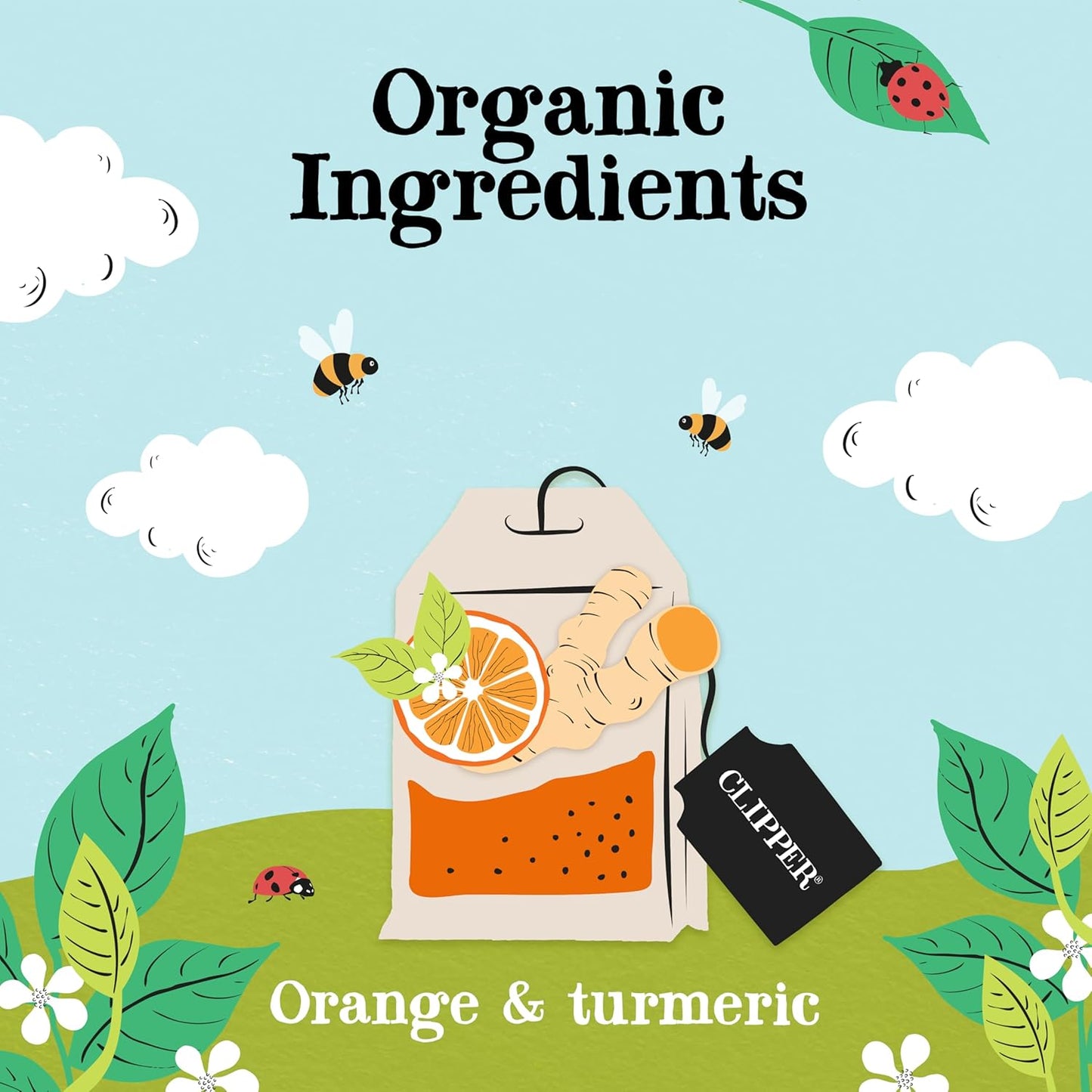 Clipper Tea, Orange & Turmeric, Organic Tea with Licorice Root, Orange Peel and Hibiscus, Plant Based Herbal Tea, Caffeine Free British Tea, 6 Pack, 120 Unbleached Tea Bags
