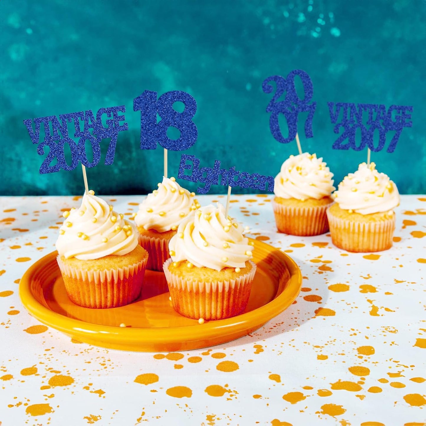 Gyufise 24Pcs 18th Birthday Cupcake Toppers Glitter Eighteen Vintage 2007 Adultish 18 Cupcake Picks Birthday Cake Decorations for Happy 18th Birthday Anniversary Party Supplies Deep Blue