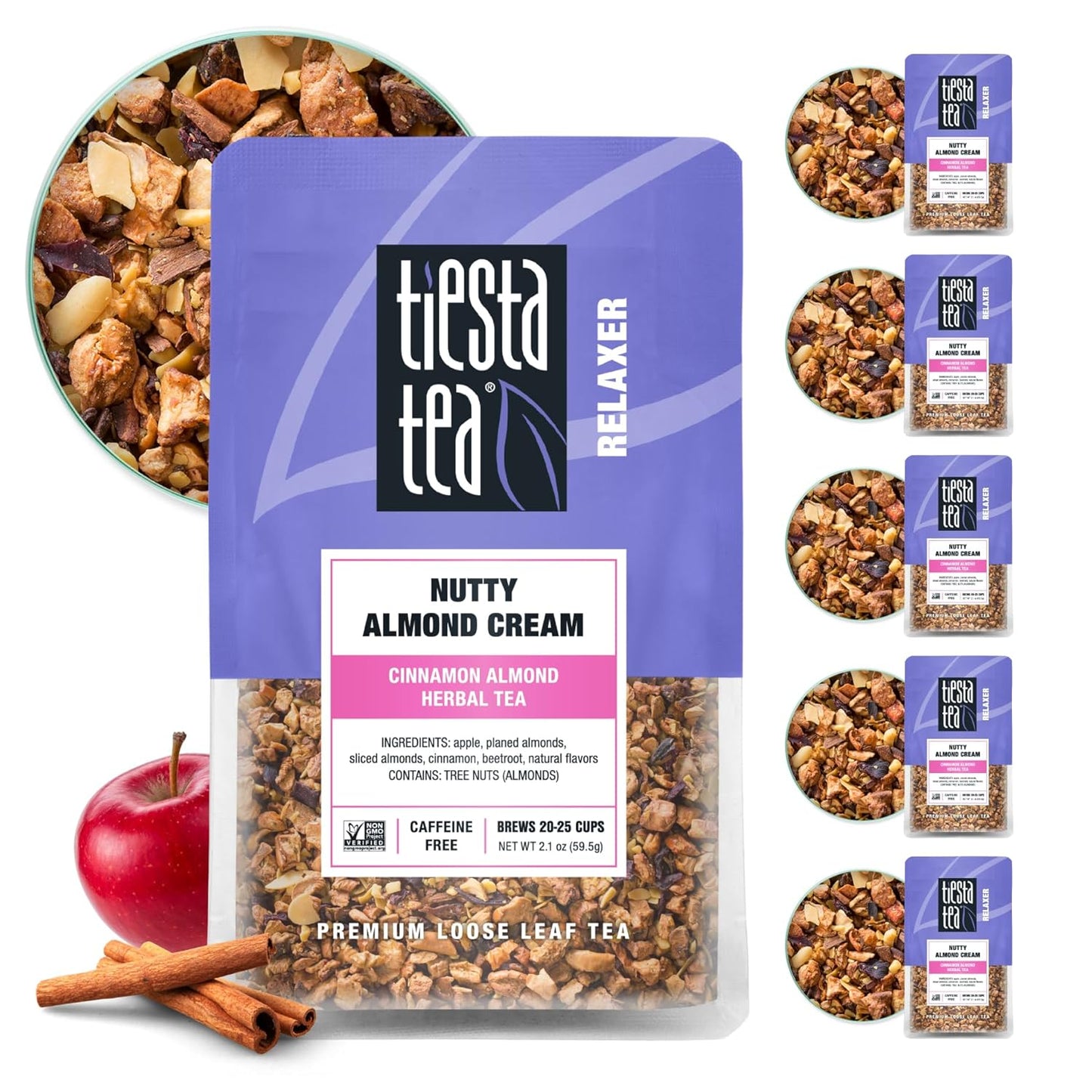 Tiesta Tea - Nutty Almond Cream, Loose Leaf, Cinnamon Almond Herbal Tea, Premium Non-Caffeinated Blend, Make Hot or Iced & Brews Up to 25 Cups, 12.6oz Resealable Pouch, Pack of 6