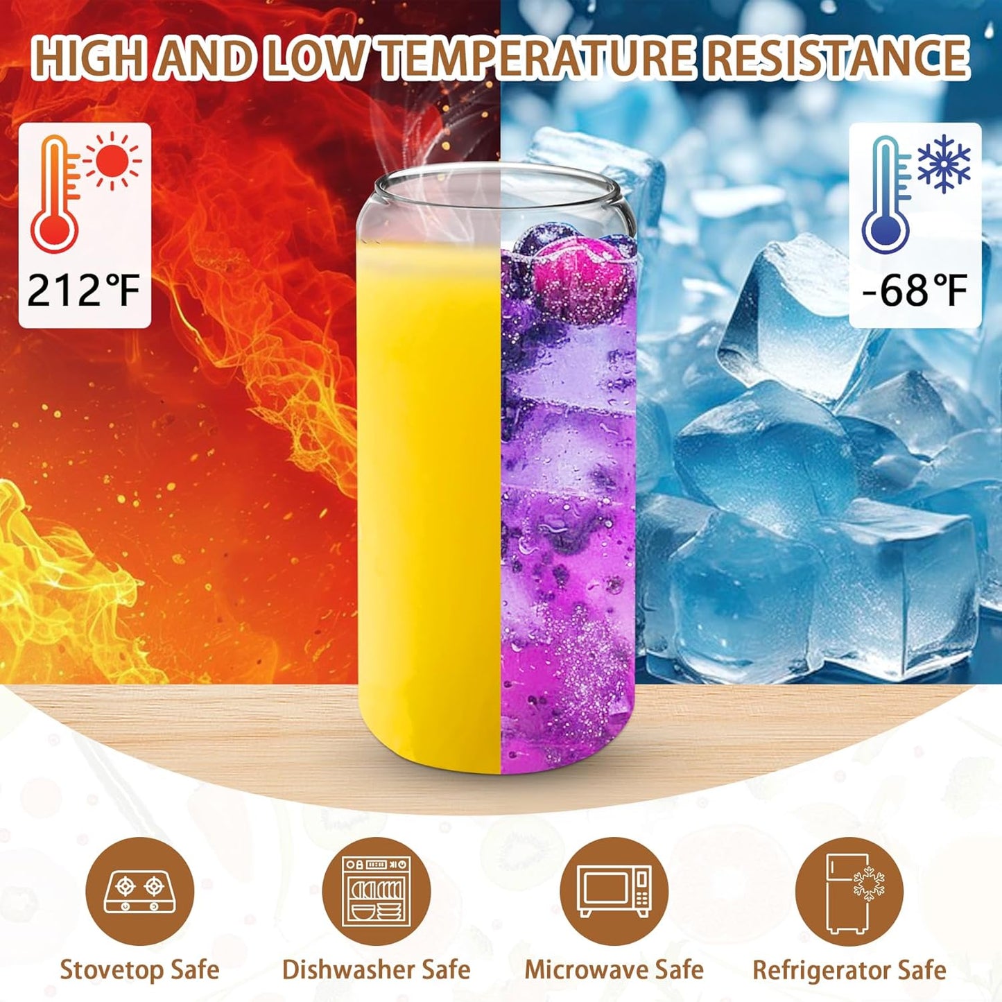 20 OZ Glass Cups with Lids and Straws, 20 Pack Drinking Glasses with Bamboo Lids Stylish Glass Beer Can Cups with Stainless Steel Straws Iced Coffee Cup Great for Soda Boba Tea Cocktail