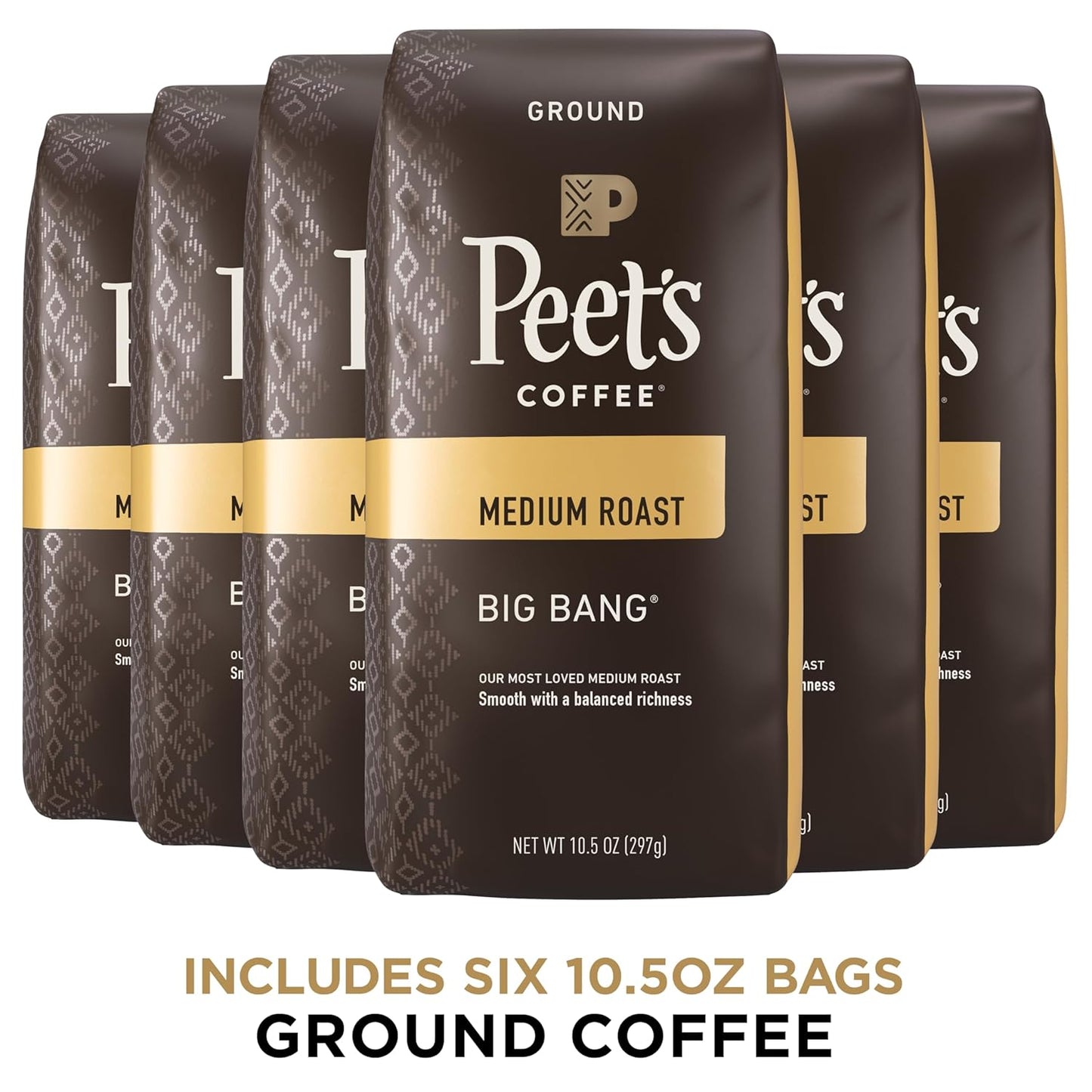 Peet's Coffee, Medium Roast Ground Coffee - Big Bang 63 Ounces (6 Bags of 10.5 Ounces)