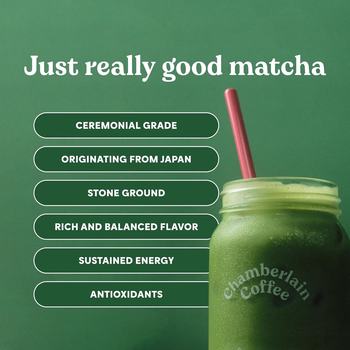 Chamberlain Coffee Vanilla Matcha Green Tea Powder - Madagascar Vanilla + Ceremonial Grade - Hot or Iced - Organic, Vegan & Gluten-Free Matcha Powder - 1.06 oz