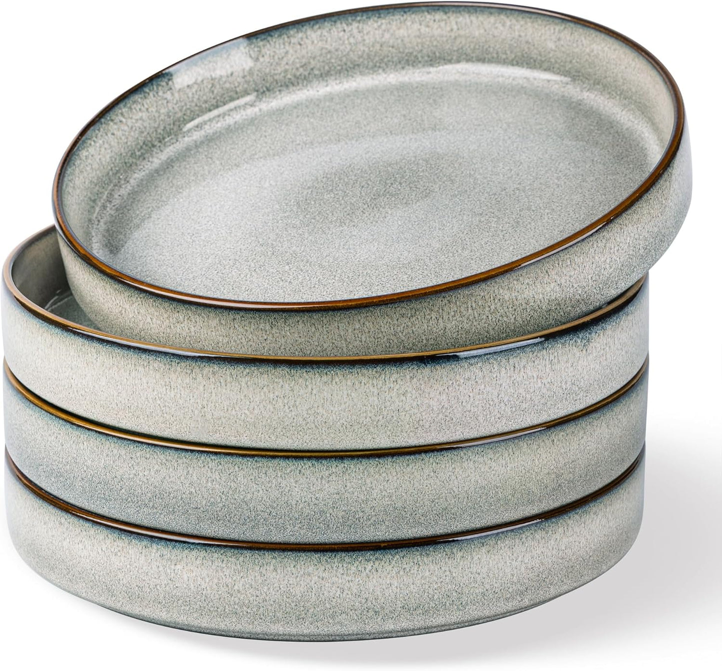 GBHOME 9'' Large Ceramic Pasta Bowls, 32oz Stoneware Pasta Serving Bowls Set of 4 for Kitchen, Wide Bowls for Fruit,Pasta,Salad,Oatmeal,Meal, Microwave Safe, Reactive Glaze-Green Wheat