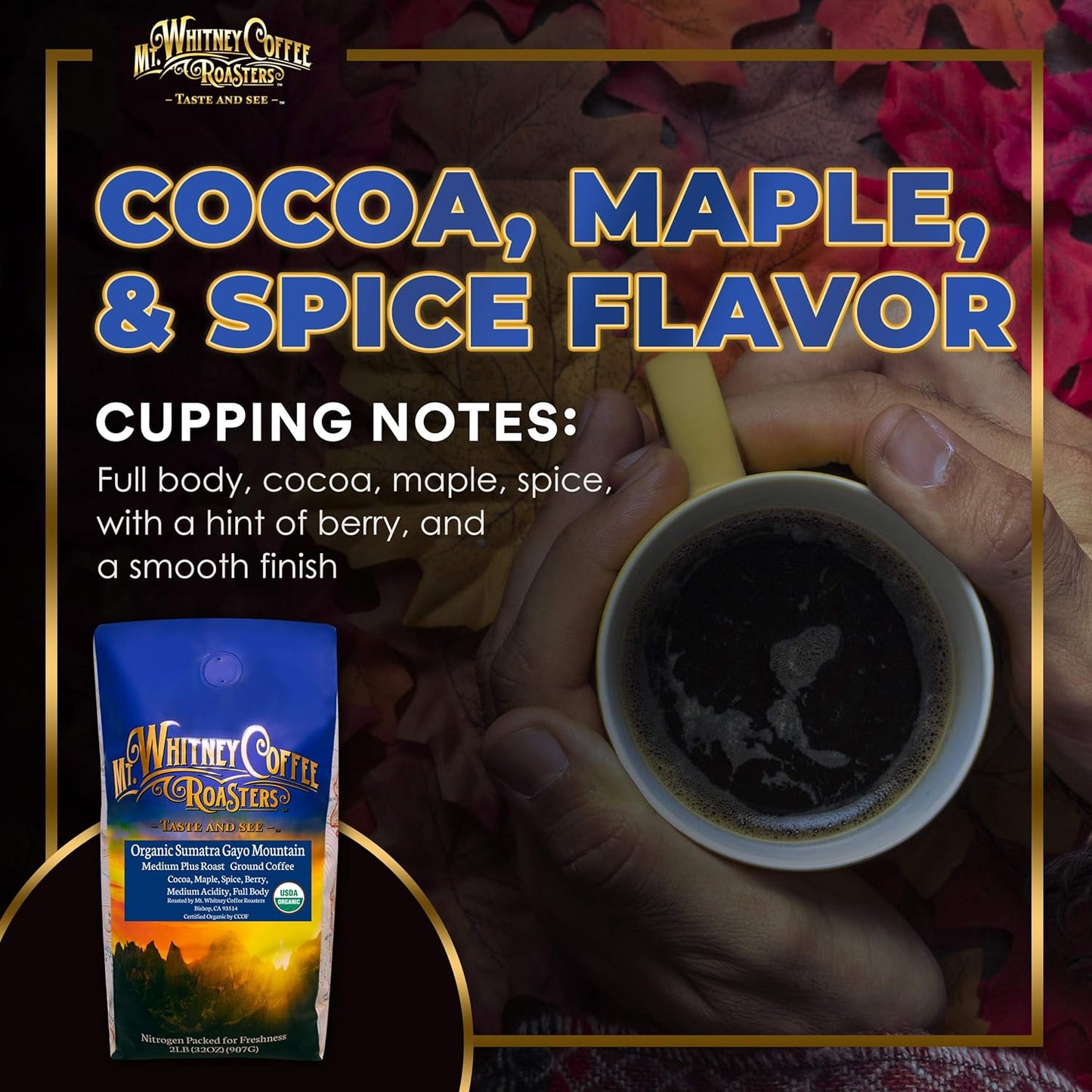 Mt. Whitney Organic Gayo Mountain Sumatra, Medium Dark Roast Coffee (Ground, 2 Lb)