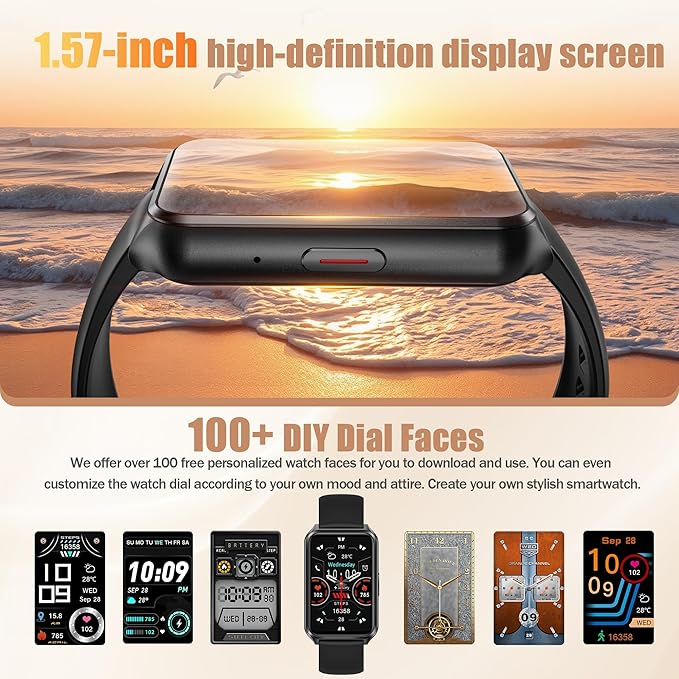 Smart Watch with Fitness Tracker, 1.57-Inch Display, Answer Calls, Sleep Monitor, IP68 Water Resistant (Black)