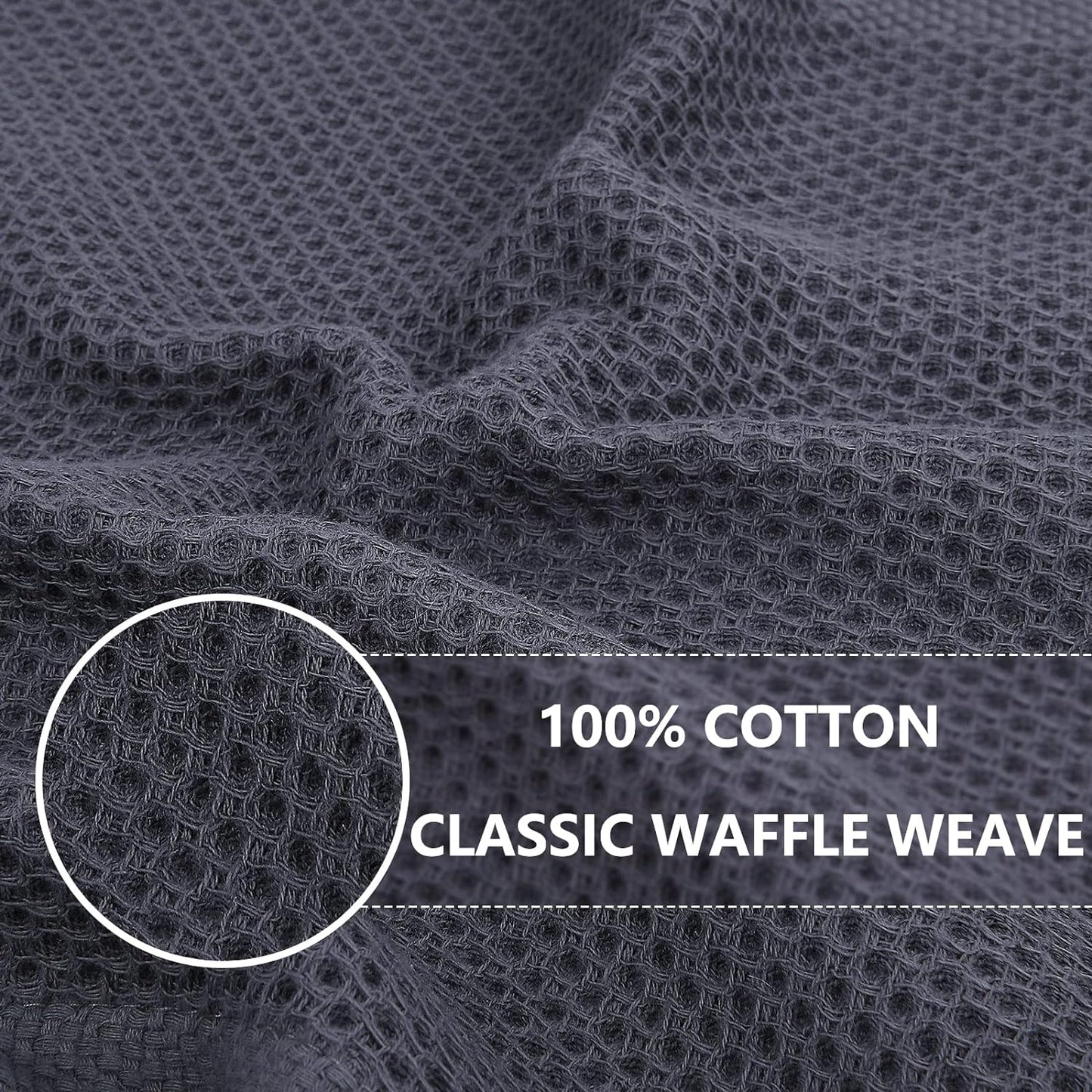 Homaxy 100% Cotton Waffle Weave Kitchen Dish Towels, Ultra Soft Absorbent Quick Drying Cleaning Towel, 13 x 28 Inches, 4-Pack, Dark Grey