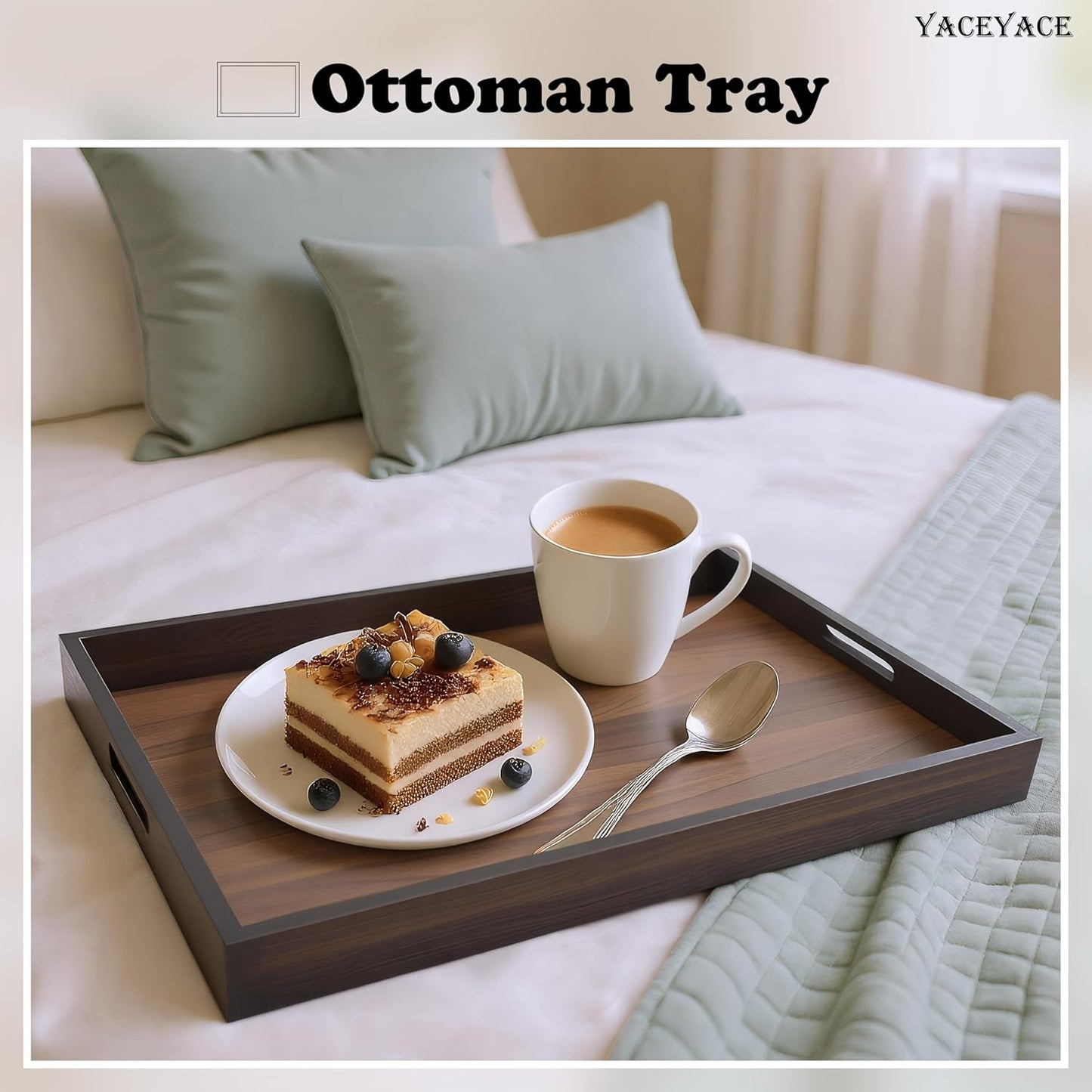 Wood Serving Tray, 13"x8.7"x1.5" Small Food Tray for Party, Dining, Home Decor, Bed, Bathroom, Living Room, Drink, Coffe Table