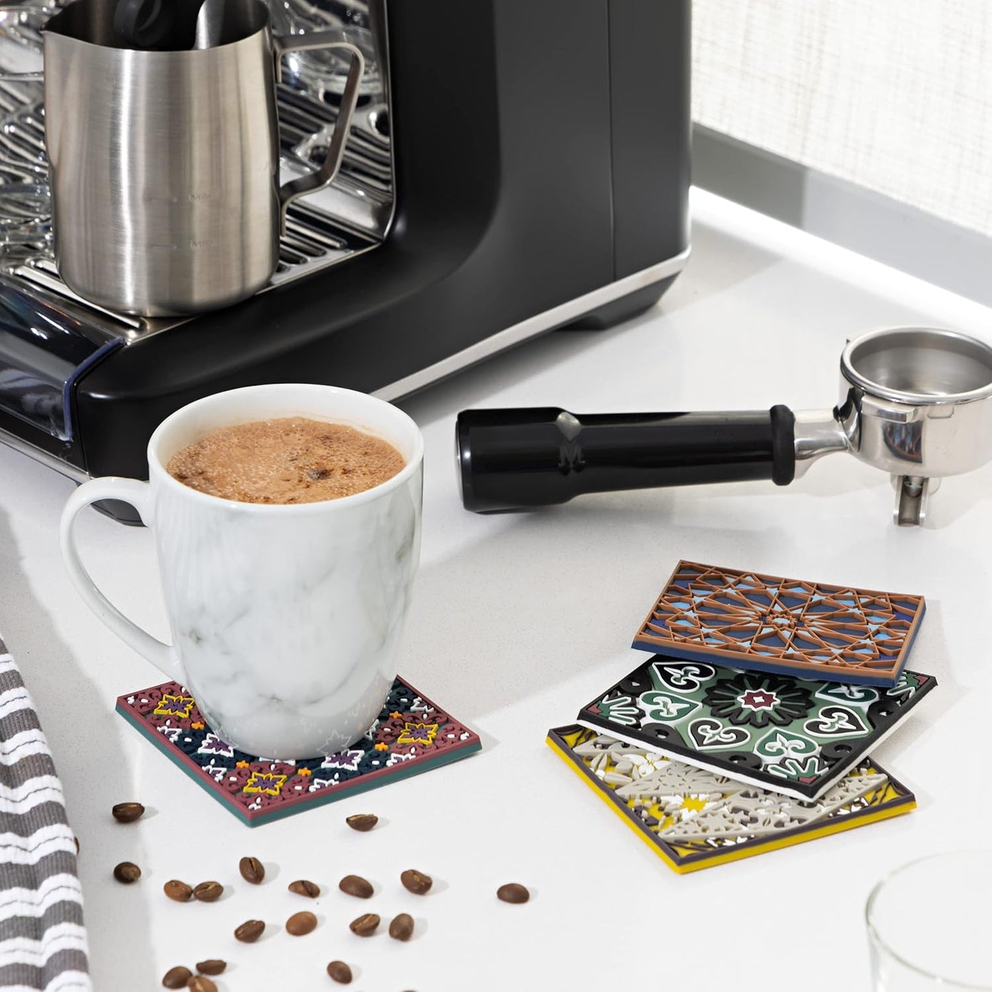 Sirius Silicone Coasters Set of 4, Protect Against Water Marks or Damage - Fits All Cups, 3.5" Inch Size, Colored