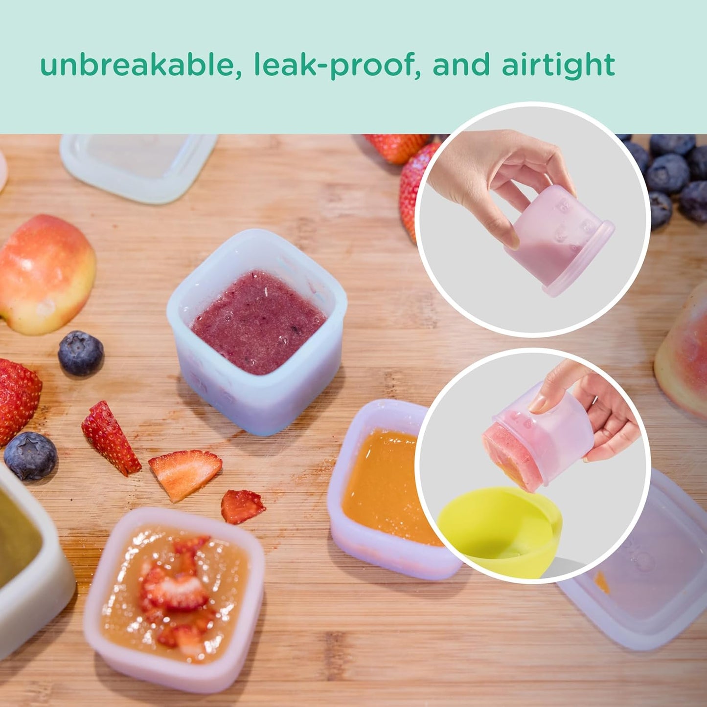 Olababy Clear Sense Silicone Storage Containers 4pk for Baby Food, Snacks, Formula, Puree, Sauce & More | Micro Plastic & BPA-Free | Daycare Essentials for Toddlers and Kids (Coral, 4 oz / 120 ml)