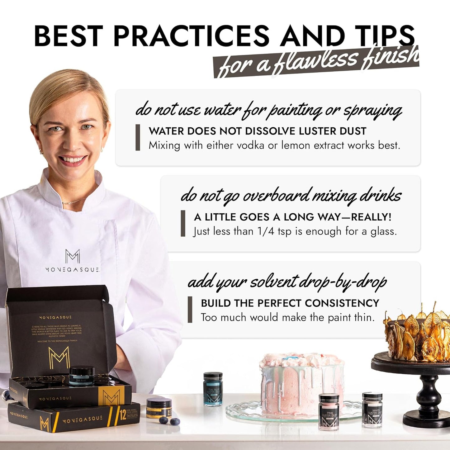 MONÉGASQUE Black Edible Glitter for Drinks 15g – Black Edible Glitter for Cakes & Cocktails – Halloween Sprinkles Luster Dust for Drinks, Cake, Cocktail, Cupcakes – Drink Shimmer – Spray Cakes Powder