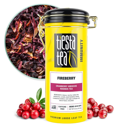 Tiesta Tea - Fireberry Cranberry Hibiscus Loose Leaf Tea, Caffeine-Free, Herbal Blend with Hibiscus, Cranberry, Currants, and Rooibos, Hot or Iced, Refillable Tin, Makes Up to 50 Cups, 5 Ounce