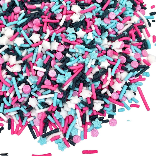 Manvscakes, pink sprinkles, valentines, cake sprinkles, gluten free, cookies, chocolate, fondant, princess topping, ice cream, edible, dessert decoration (Black Pink Blue)