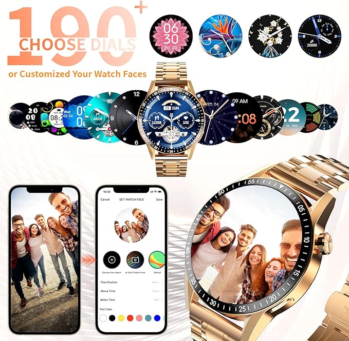 Smart Watch for Men with Answer/Make Calls, 1.39" HD Always Display Fitness Tracker Watch with Waterproof 190+Sports Modes Health Monitor Sleep Monitor for iOS Android (Golden)