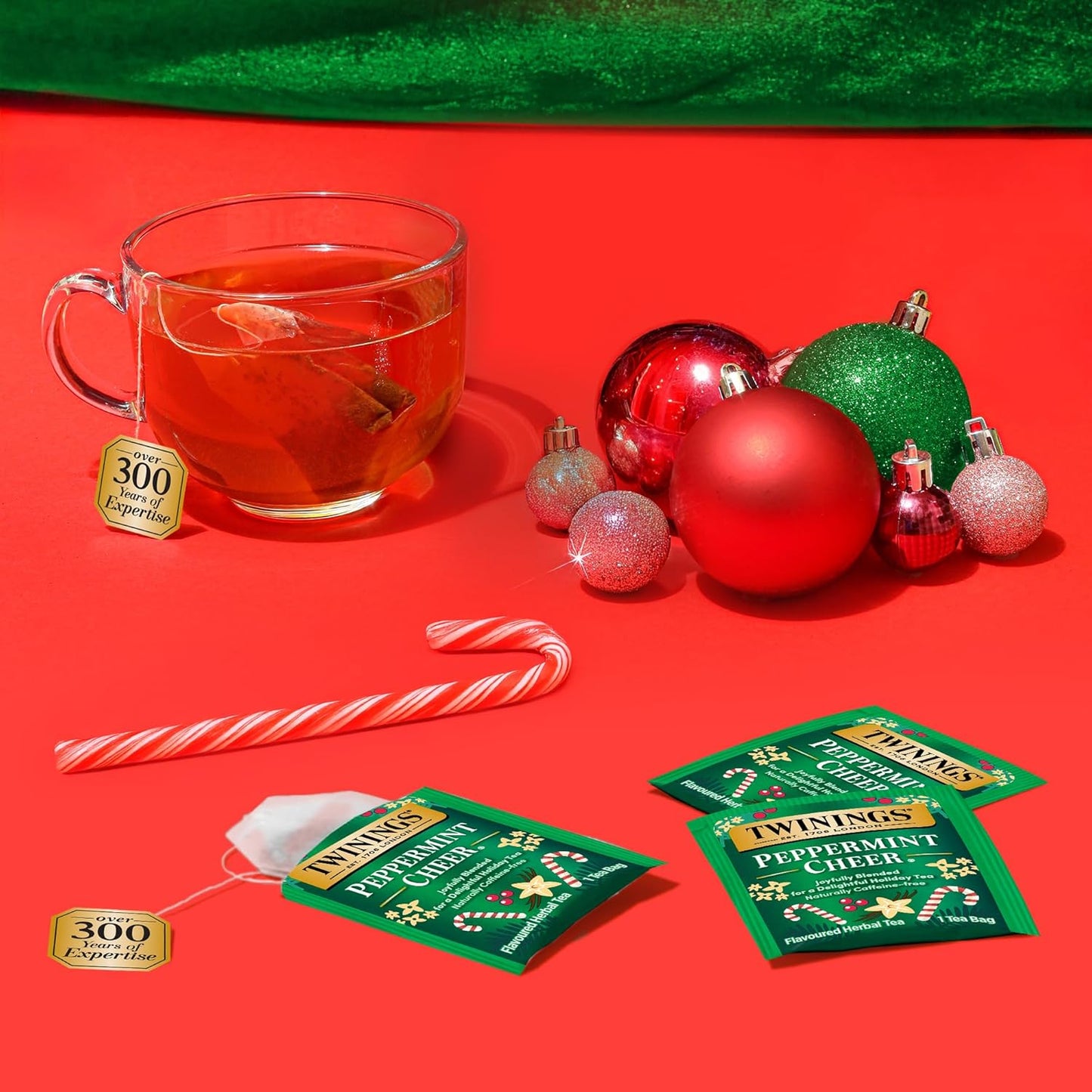 Twinings Peppermint Cheer Herbal Tea Individually Wrapped Bags, 20 Count (Pack of 1), Peppermint & Vanilla, Naturally Caffeine-Free, Enjoy Hot or Iced, 20 Teabags