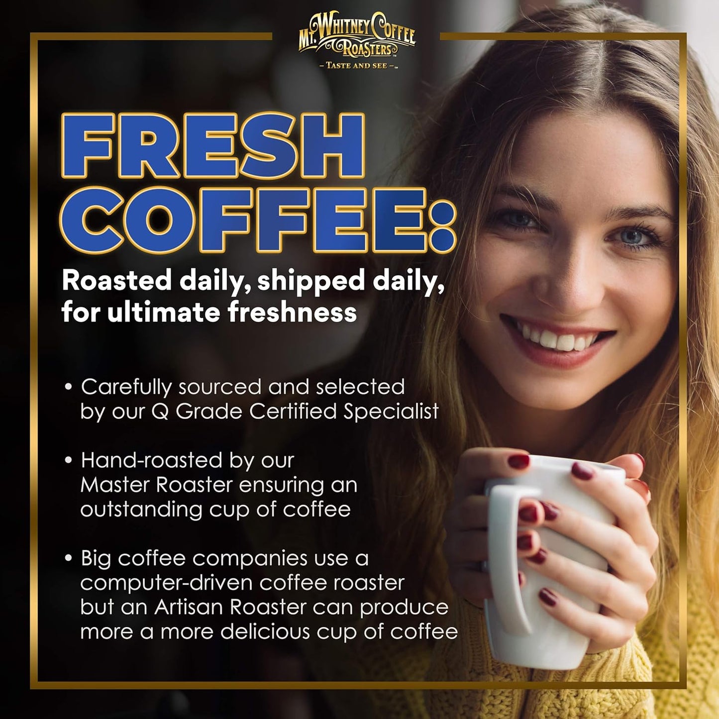 Mt. Whitney Colombia Monte Sierra Organic,Single origin, Medium Dark Roast, Smooth Full Flavored, low Acid Coffee (Ground, 5 Lb)