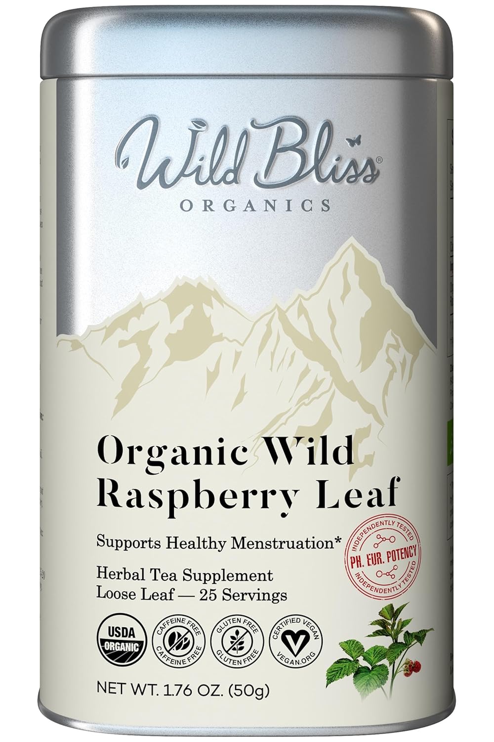 Wild Bliss Organic Red Raspberry Leaf Tea Pregnancy and Menstrual Support - Loose Leaf Herbal Tea - 1.76 Oz - 25 Servings