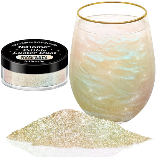 NiHome 0.18oz/5g Edible Food-Grade Glimmer Powder Glitter Luster Dust Metallic Food Decorating Sprinkle Dust for Drink Wine Beverage Cake Candy Dessert Bakery Restaurant Vegan (Iridescent Yellow)