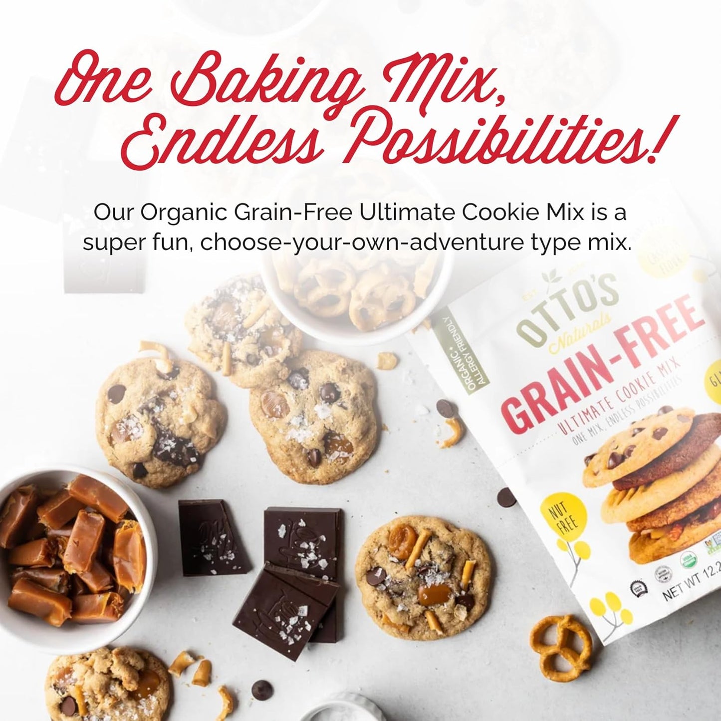 Otto's Naturals Grain-Free Ultimate Cookie Mix, 12.2 Oz., Top 9 Allergen-Free, Organic Cassava Flour, Gluten Free, Non-GMO, Vegan, Plant-Based