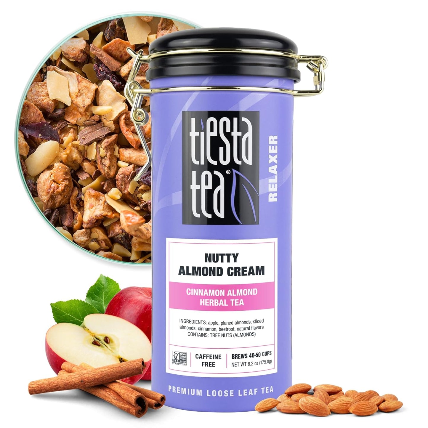 Tiesta Tea - Nutty Almond Cream, Premium Loose Leaf, Cinnamon Almond Herbal Tea Blend, Non-Caffeinated, Make Hot or Iced & Brews Up to 50 Cups, 6.2 Ounce Refillable Tin