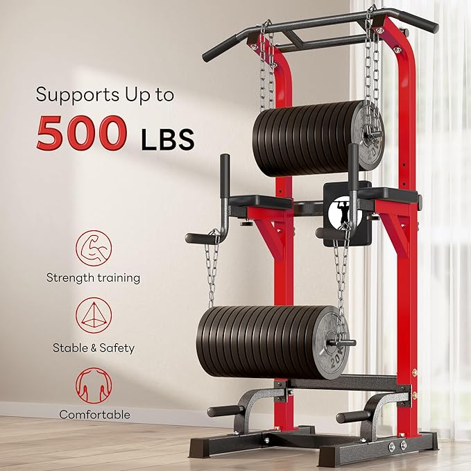 SogesHome Power Tower Pull Up Bar and Dip Stand 10 Adjustable 500LBS