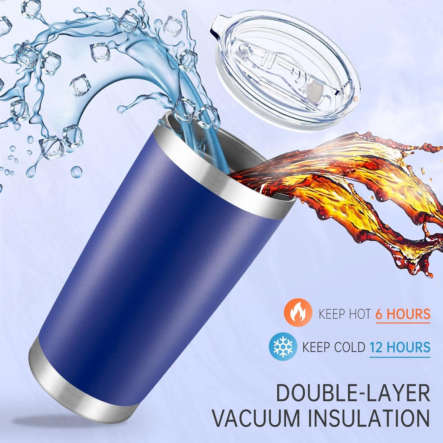 20 oz Tumblers Bulk Stainless Steel Tumbler with Lid Double Wall Vacuum Insulated Coffee Mug 20oz Powder Coated Cup for Hot and Cold Drinks (Blue, 12 pack)