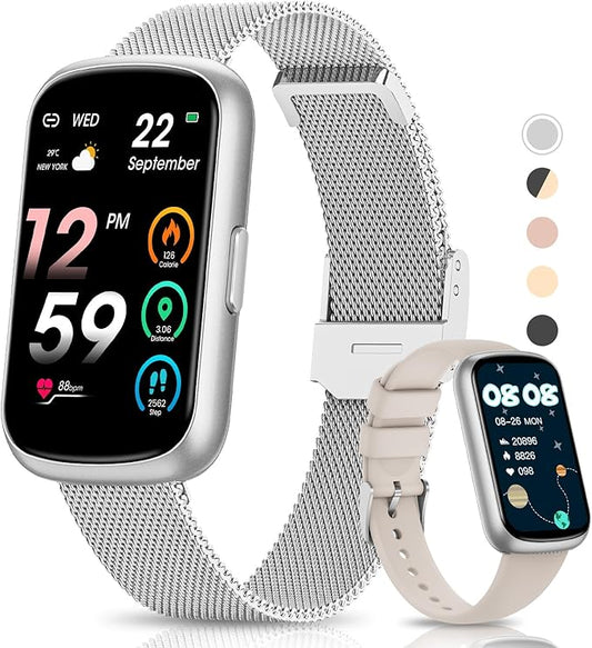 Slim Fitness Tracker, Smart Watches for Men/Women with Heart Rate/Blood Oxygen/Sleep Monitor, IP68 Waterproof Activity Trackers and Smart Watch for Phones with Step Tracker, Pedometer for Women Men