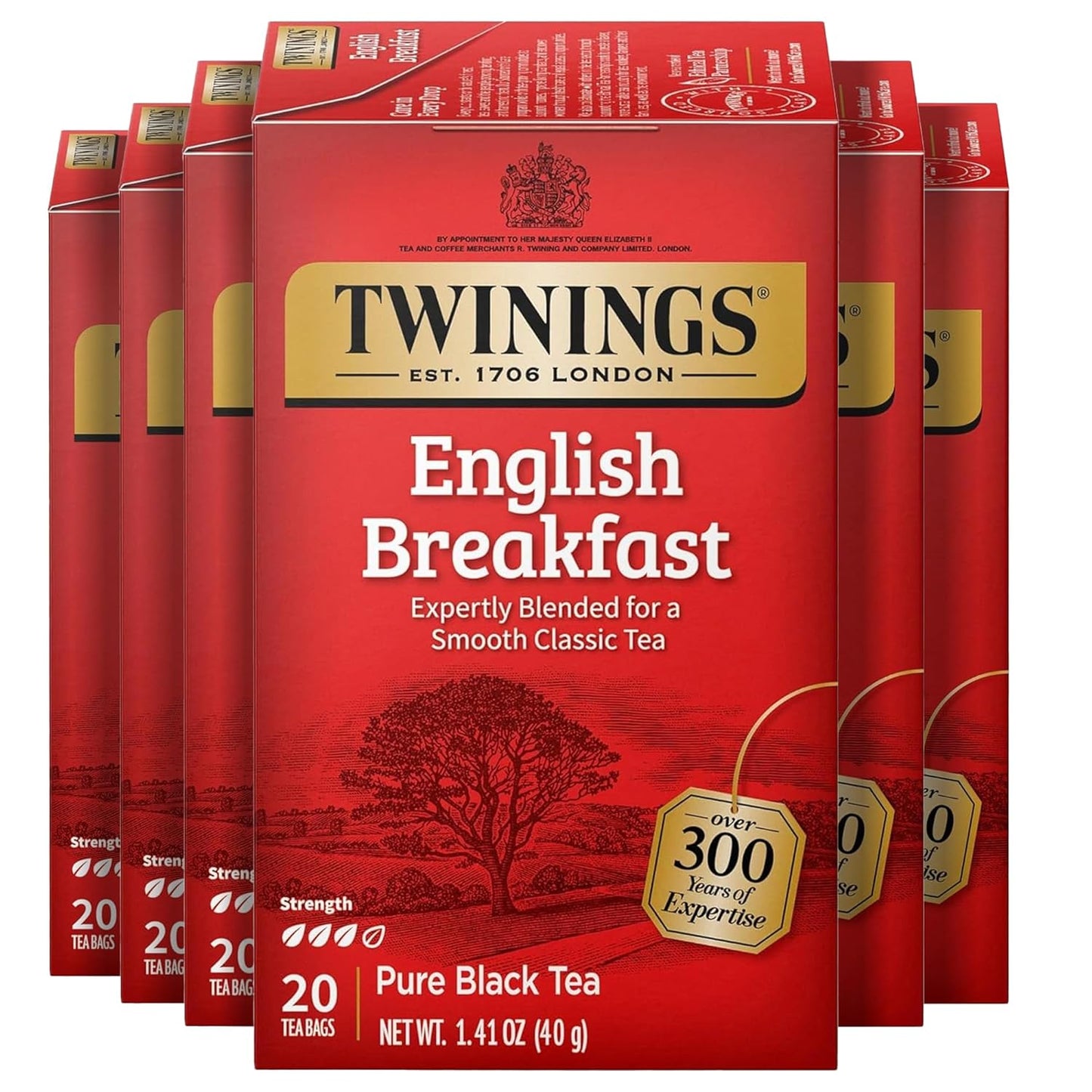 Twinings English Breakfast Black Tea Individually Wrapped Bags, 20 Count (Pack of 6), Flavourful, Robust, Caffeinated, Enjoy Hot or Iced, 120 Teabags