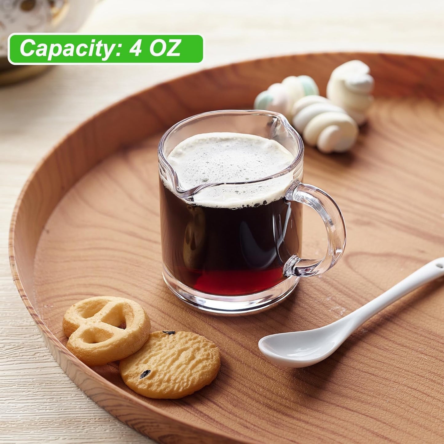 Ackers Clear Espresso Cups Set of 2,4 OZ Double Spouts Cups,Milk Cup with Handle, Espresso Accessories for Machine, Small