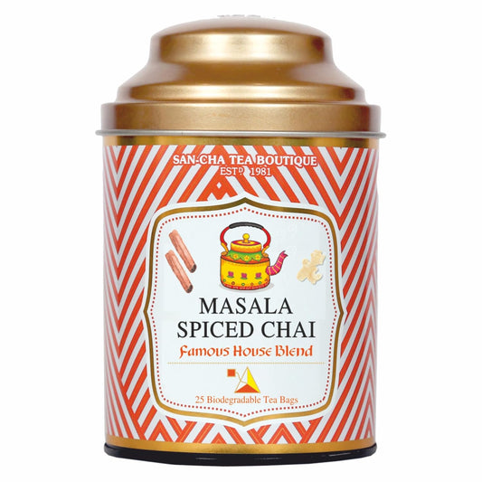 Sancha Tea Boutique, Masala Chai, Spiced Tea, 25 Pyramid Bags, India’s Famous Chai, Blend of Cinnamon, Ginger & Cardamom