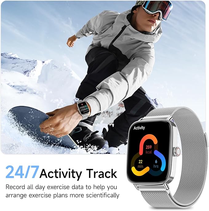 Smart Watch, 1.85" HD Smartwatch for Men Women (Answer/Make Calls), 100+ Sport Fitness Watch with Heart Rate/Sleep/SpO2 Monitor, IP68 Waterproof Reloj Inteligente Compatible iPhone/Samsung/Android