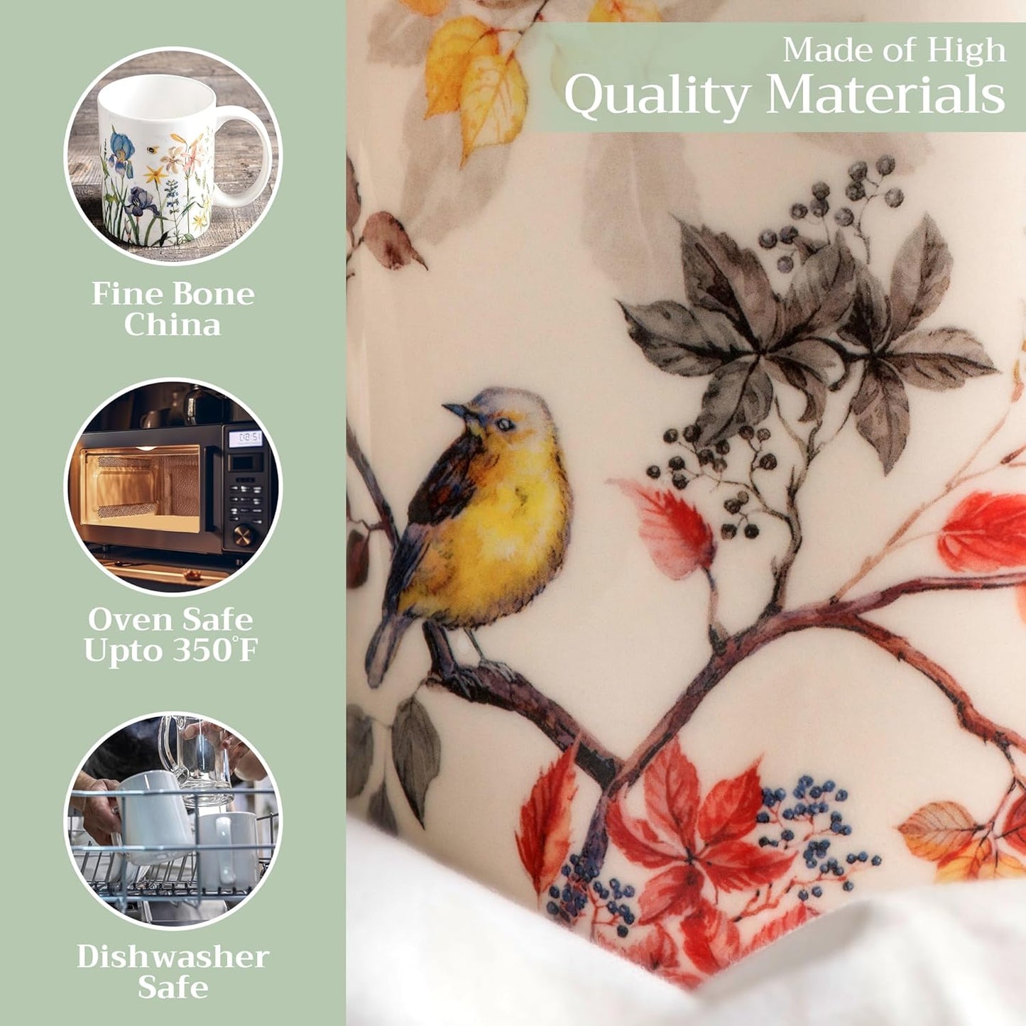 Maison d' Hermine Coffee Mug with Handles Fine Bone China Mugs Pack of Two Tea Cups for Hot Beverages Cappuccino Latte Home Restaurant Office Perfect for Gift (Equinoxe - Beige, 12 Ounce)