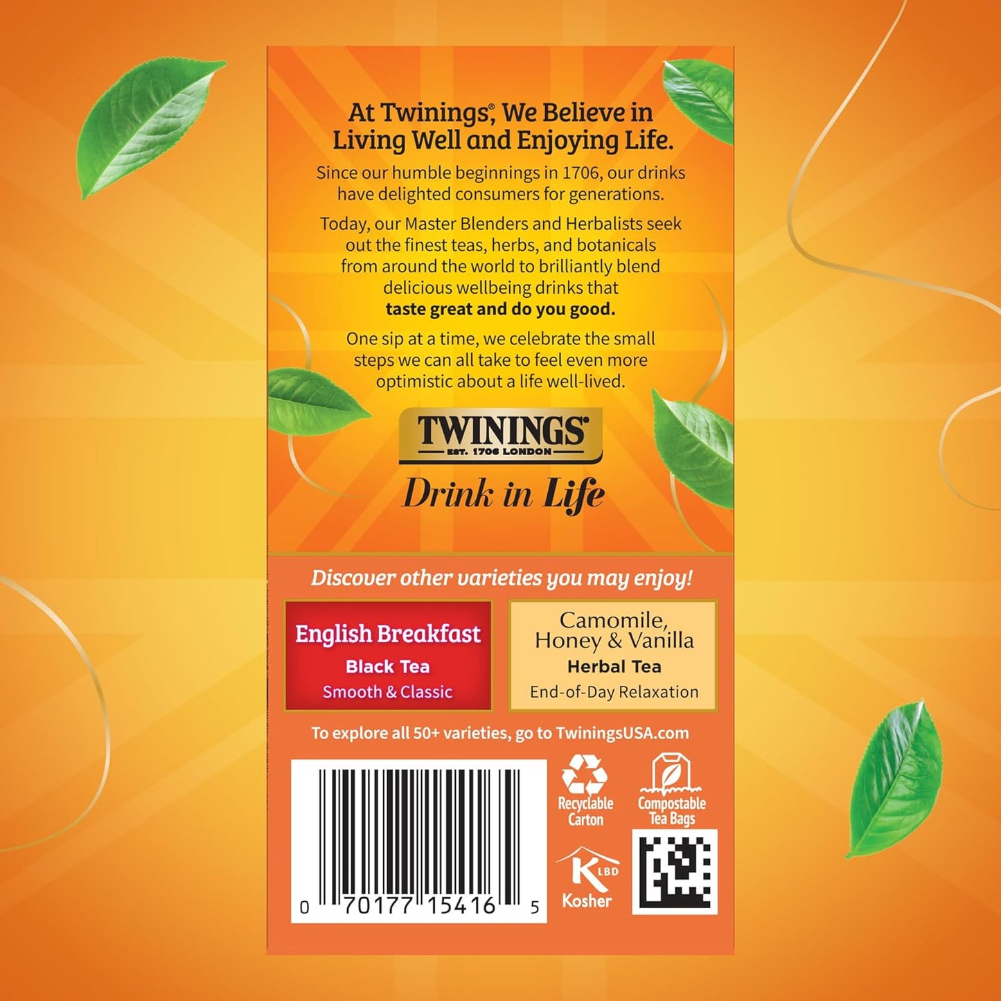 Twinings Ceylon Pure Black Tea Individually Wrapped Bags, 20 Count (Pack of 6), formerly Ceylon Orange Pekoe, Crisp, Refreshing, Caffeinated, Enjoy Hot or Iced, 120 Teabags