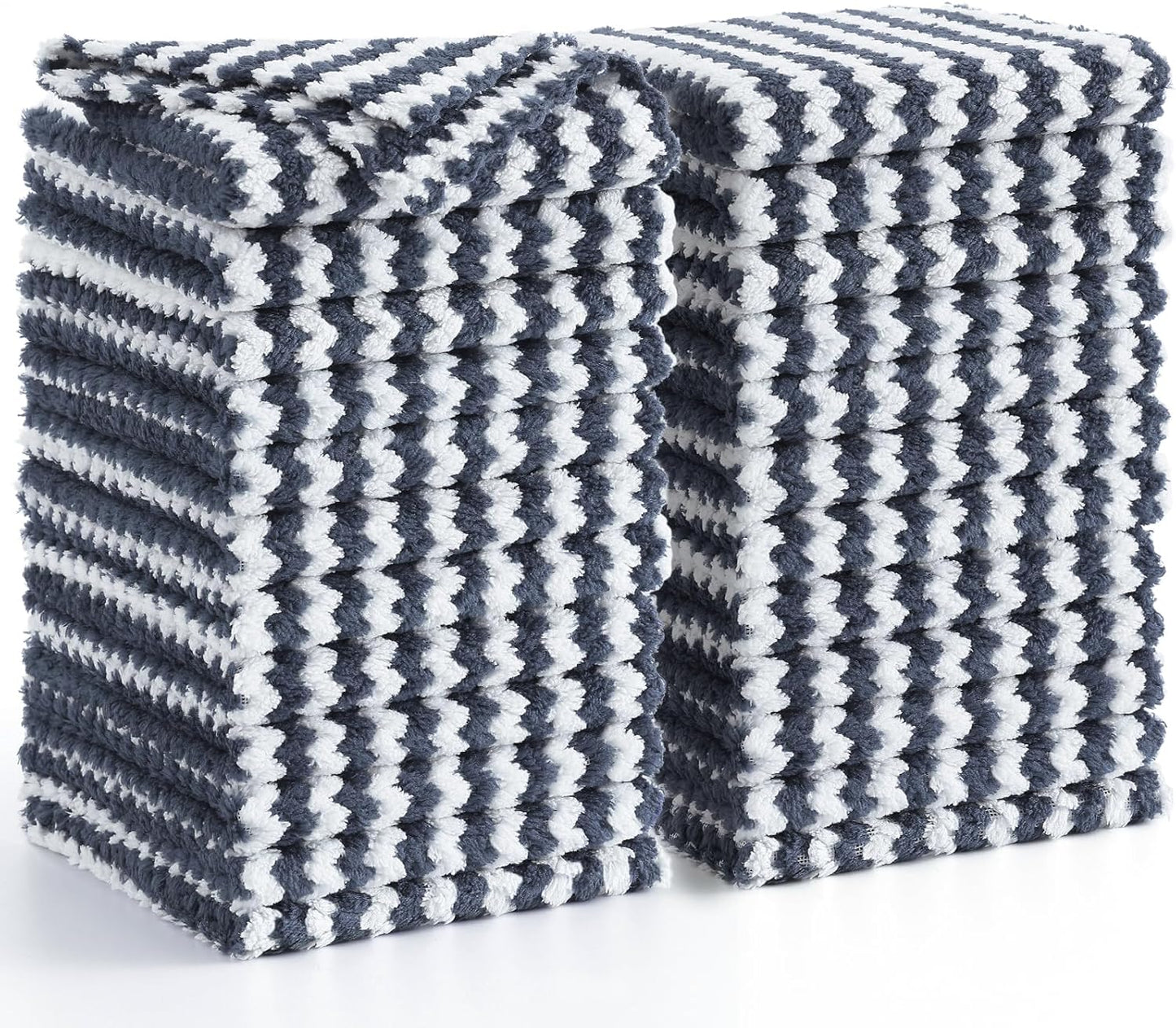 Homaxy 24 Pack Kitchen Dish Cloths, Ultra Soft and Absorbent Dish Towels, Reusable Fast Drying Microfiber Cleaning Cloth, Coral Velvet Wave Design No-lint, 10 x 10 inches, Dark Grey