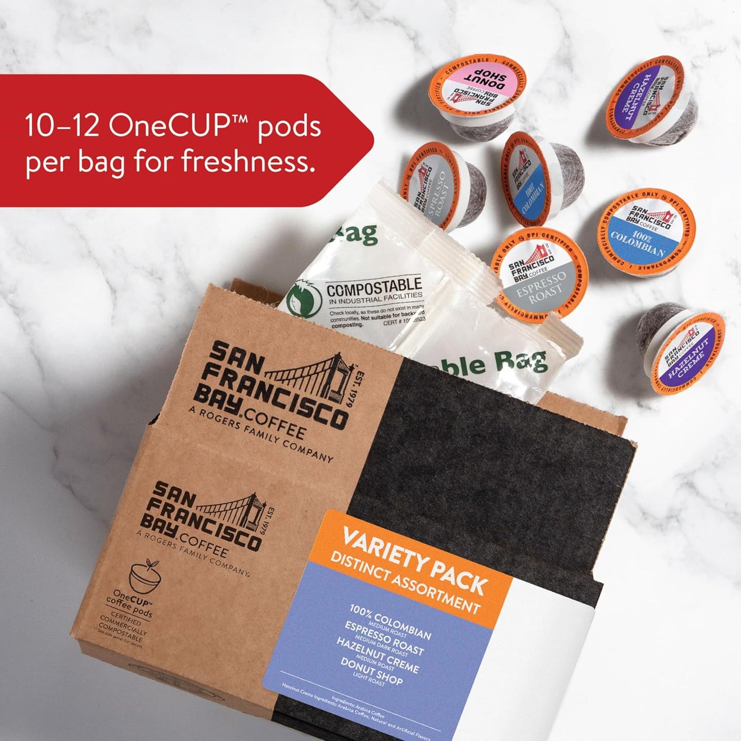 San Francisco Bay Compostable Coffee Pods - Assorted Variety Pack (80 Ct) K Cup Compatible including Keurig 2.0, Donut Shop, Colombian, Hazelnut, Espresso