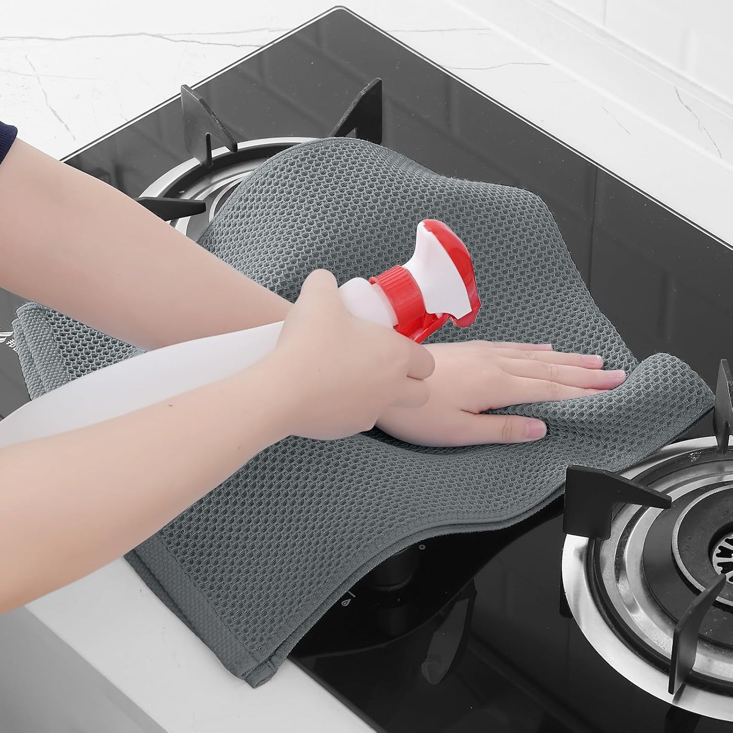 Homaxy 100% Cotton Waffle Weave Kitchen Dish Towels, Ultra Soft Absorbent Quick Drying Cleaning Towel, 13 x 28 Inches, 6-Pack, Grey