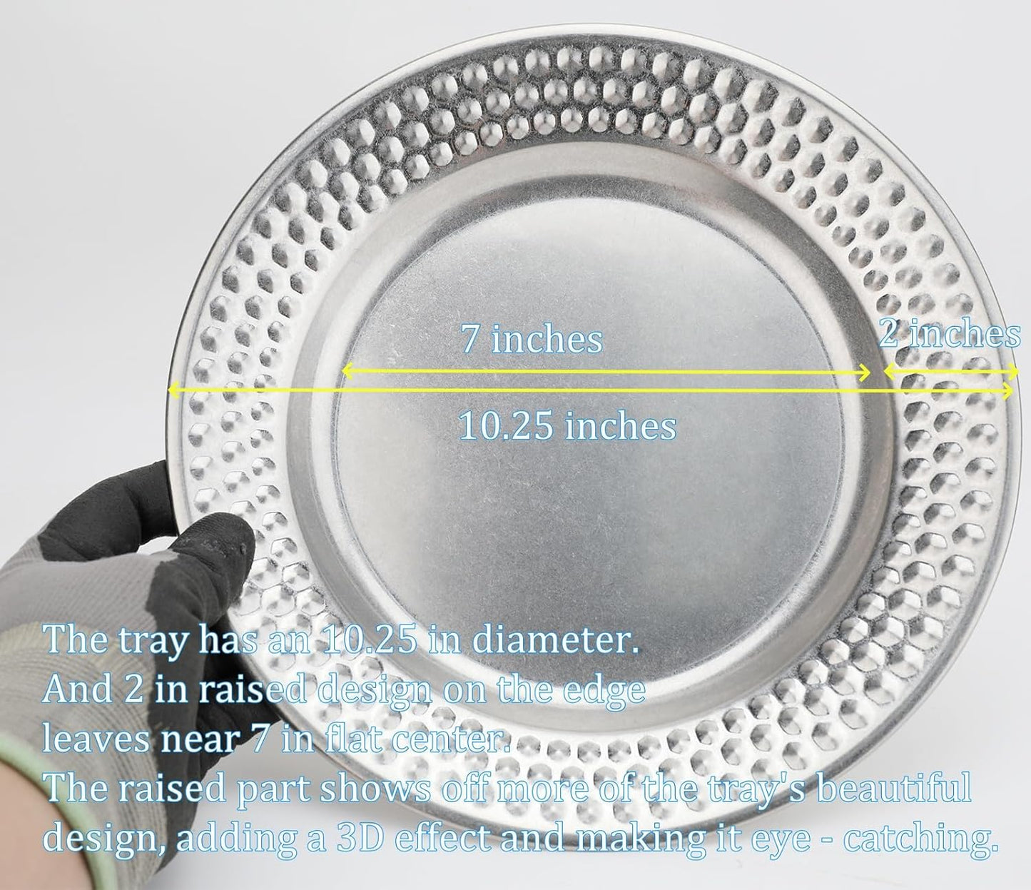 Fermus Set of 2 Round Vintage Metal Tray Diameter 10 1/4 inches, Jewelry Organizer Bathroom Clutter Rustic Decorative Trays Farmhouse Centerpiece for Coffee Table Living Room Kitchen Counter, (2 Pack)