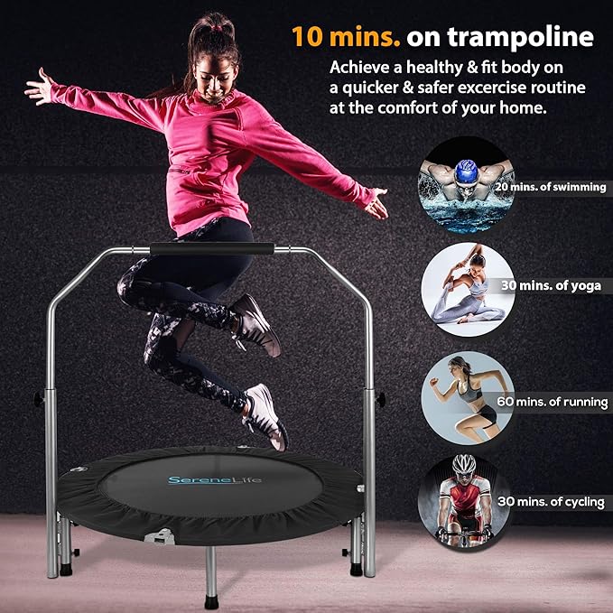 SereneLife 36"/40" Foldable Mini Trampoline - Compact Fitness 150/220 lbs